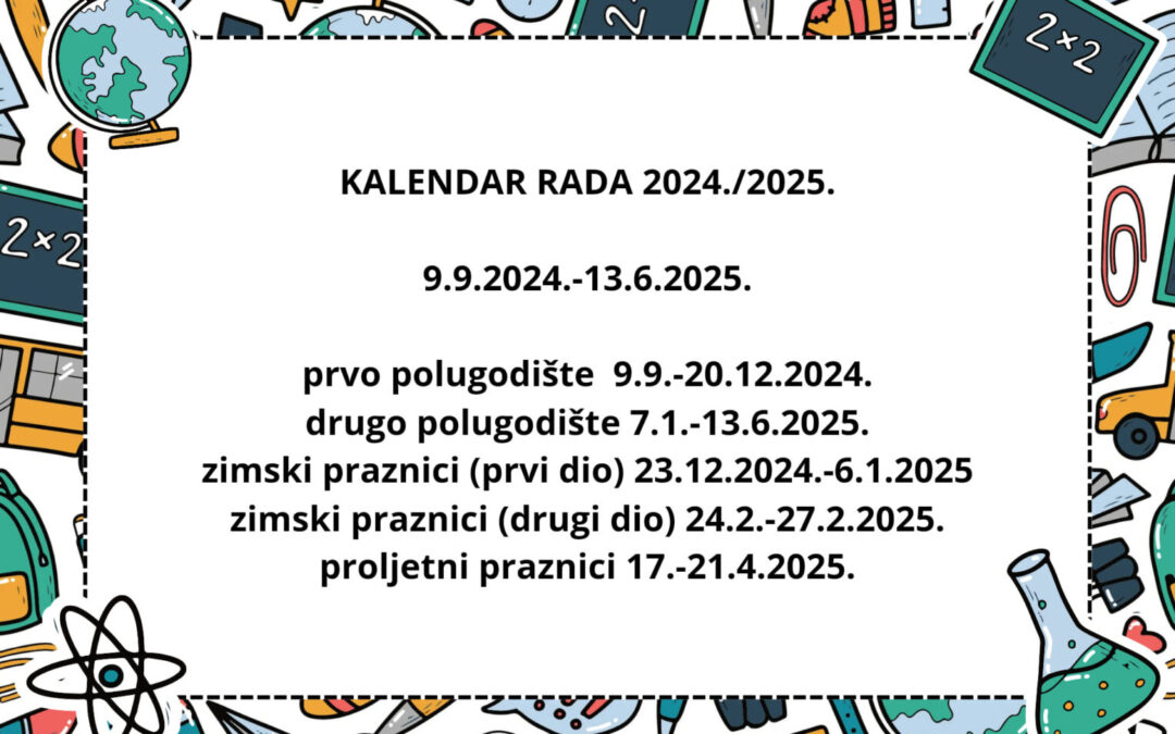 Novi kalendar rada za šk. god. 2024./2025.